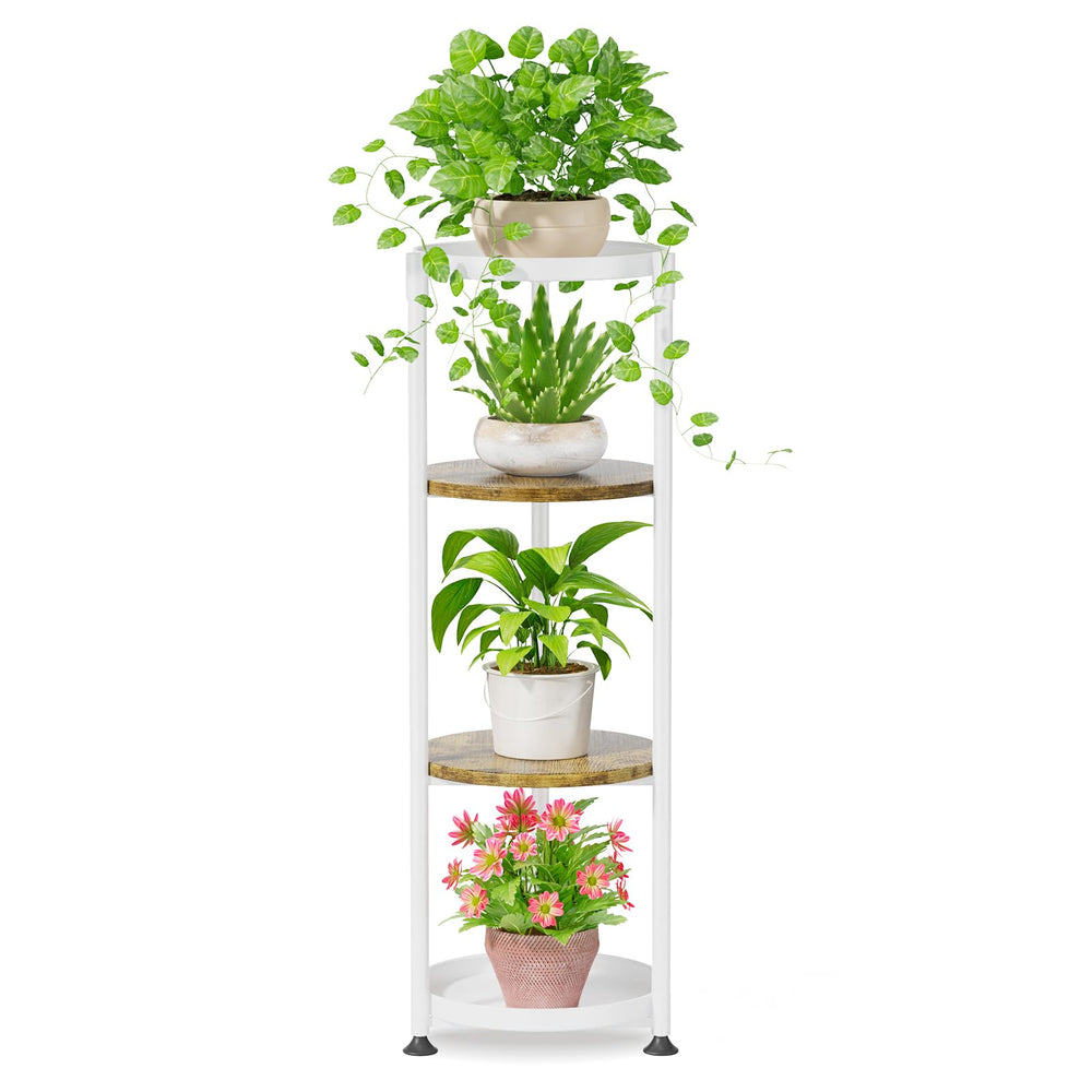 iDavosic.ly 4 Tier Corner Metal Plant Stand front view, white
