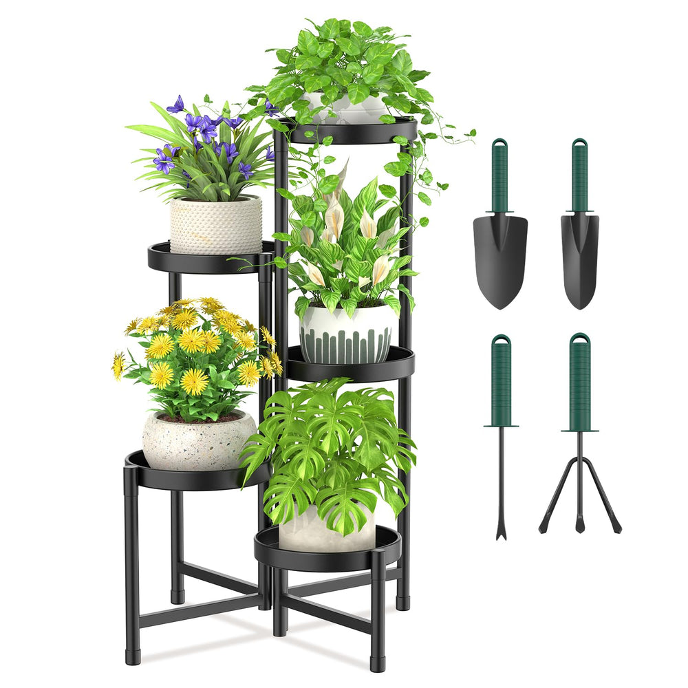 iDavosic.ly 5 Tier Plant Stand in Black, front view