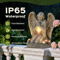IDEA SHOW Solar Angel Statue glowing cross detail