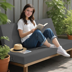 idee-home Outdoor Bench Cushion with ties attached to furniture