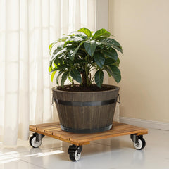 IDZO 12 Inch Wood Plant Caddy with wheels front view