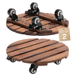IDZO 14 Inch Acacia Wood Plant Caddy front view