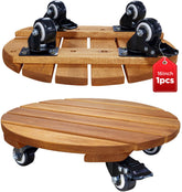 IDZO 16-inch Acacia Wood Plant Caddy front view with wheels