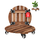 IDZO 2-Pack Round Wood Plant Caddy with Wheels, front view