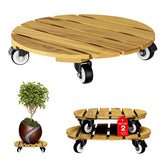 IDZO Acacia Wood Round Plant Caddy 12 inch front view