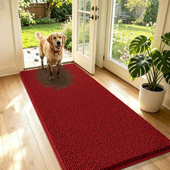 IM HOME Chenille Absorbent Door Mat front view in red