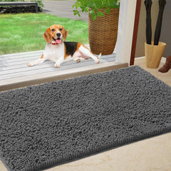 IM HOME Chenille Absorbent Indoor Door Mat front view, grey