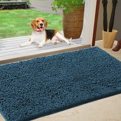 IM HOME Chenille Absorbent Indoor Door Mat front view in Atlantic Blue