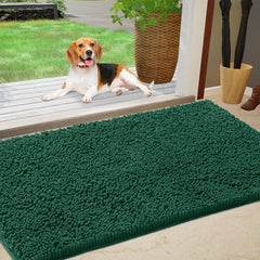 IM HOME Chenille Absorbent Indoor Door Mat front view in green