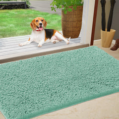 IM HOME Chenille Absorbent Indoor Door Mat front view in seafoam green