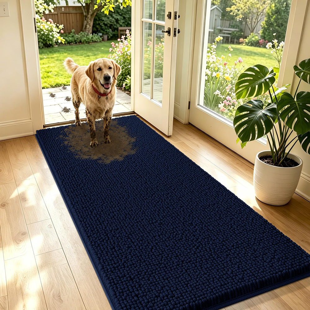 IM HOME Chenille Absorbent Indoor Door Mat navy blue front view