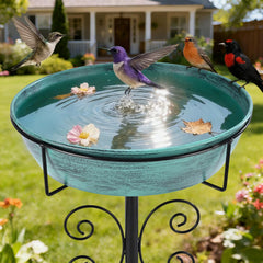inanil Metal Bird Bath 43-inch tall with blue-green finish