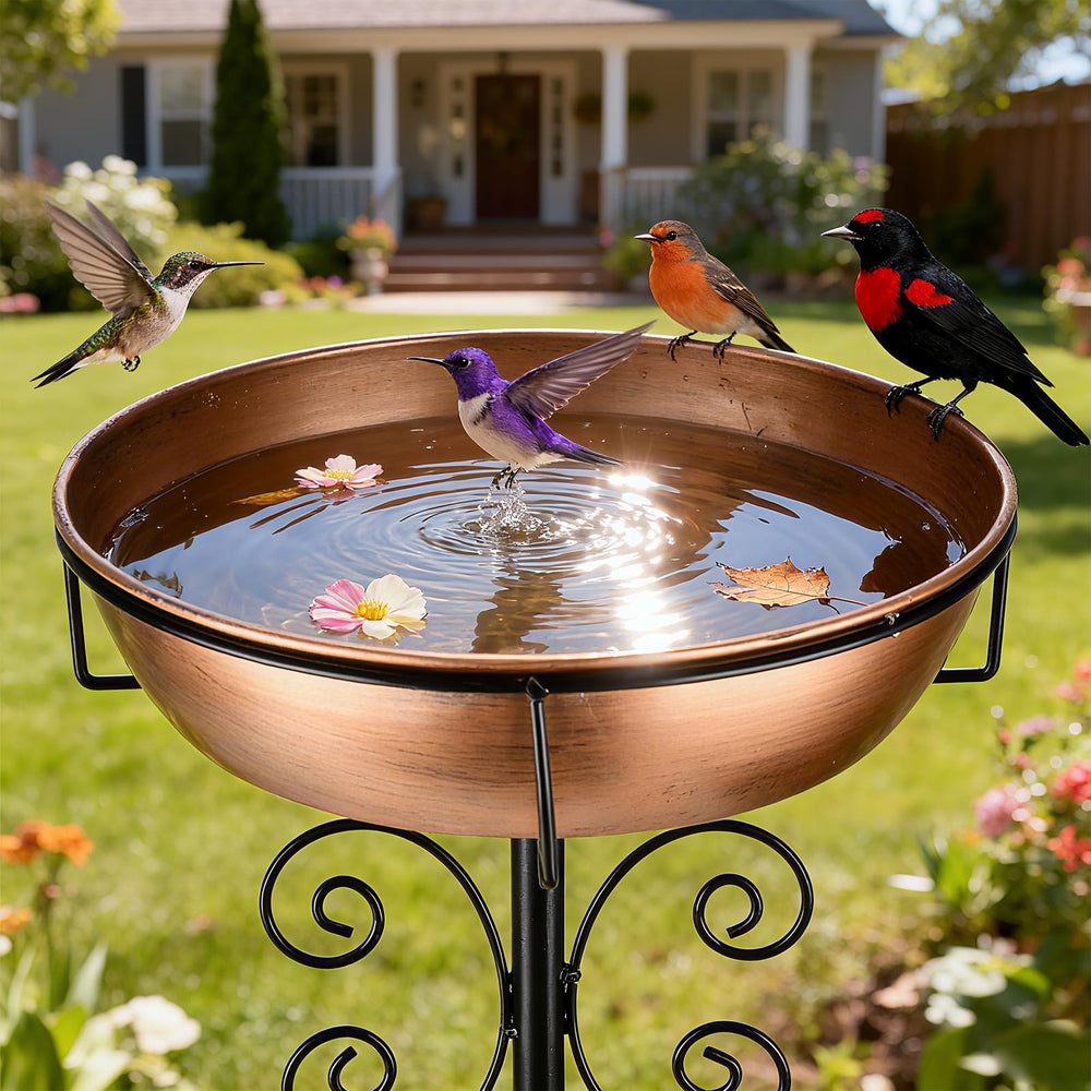 inanil Metal Bird Bath 43 inches tall with golden bronze finish