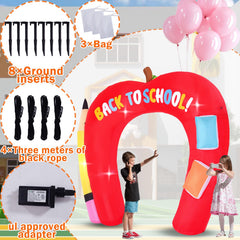 Inflatable arch secured with ground stakes and ropes