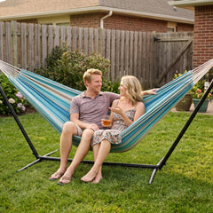 INNO STAGE Double Hammock set up outdoors with trees