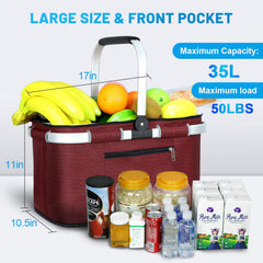 Inside view of LIQING picnic basket showing two layers of pockets