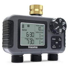 Insoma 3-Zone Sprinkler Timer front view with LCD display