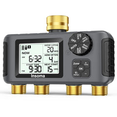Insoma 4 Zones Sprinkler Timer front view with large LCD display
