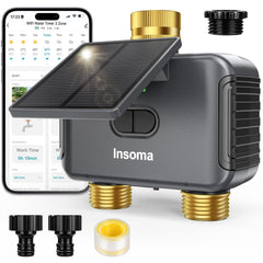 Insoma Solar WiFi Water Timer front view with adjustable solar panel