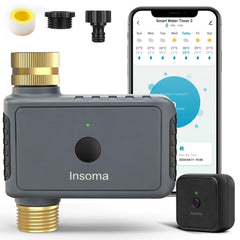 Insoma WiFi Hose Timer front view with brass fittings