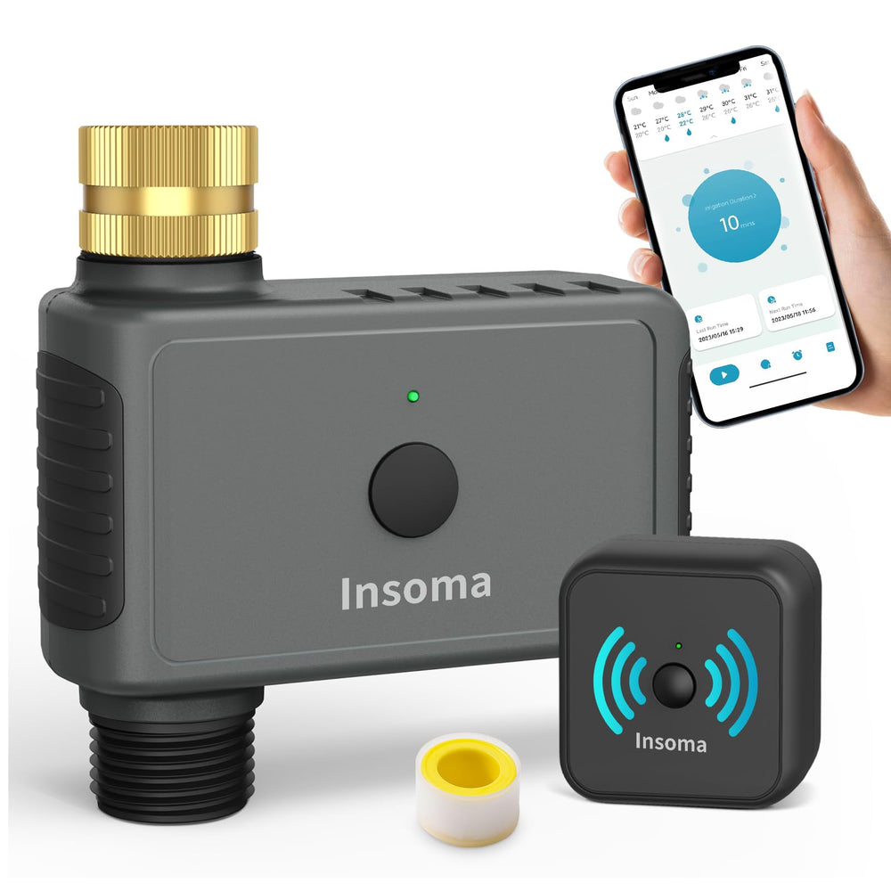 Insoma WiFi Water Timer front view with brass inlet