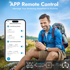 Insoma WiFi Water Timer set up in garden with two hoses