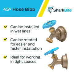 Installation setup of SharkBite 45-Degree Hose Bibb in tight space