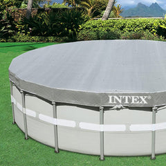 Intex Deluxe Debris Pool Cover showing 8-inch overhang