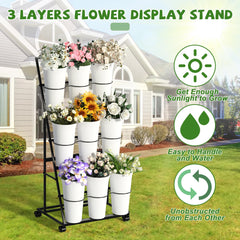 Invech Flower Display Stand side view showing 3 tiers and wheels