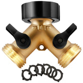 IPOW Brass 2 Way Y Valve Garden Hose Splitter front view