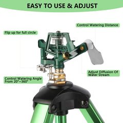 IrrStpro Green Water Bird Sprinkler showing 360-degree coverage