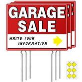ISIYHCC garage sale sign front view with stakes and arrow stickers