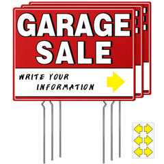 ISIYHCC garage sale sign front view with stakes and arrow stickers
