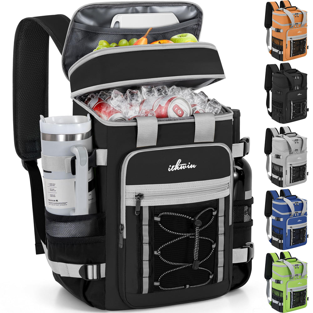 ITHWIU Cooler Backpack front view showing black and grey colour
