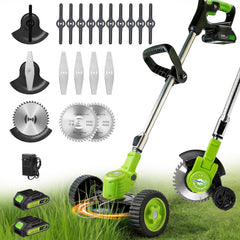 iToolMax cordless electric weed wacker front view with green finish