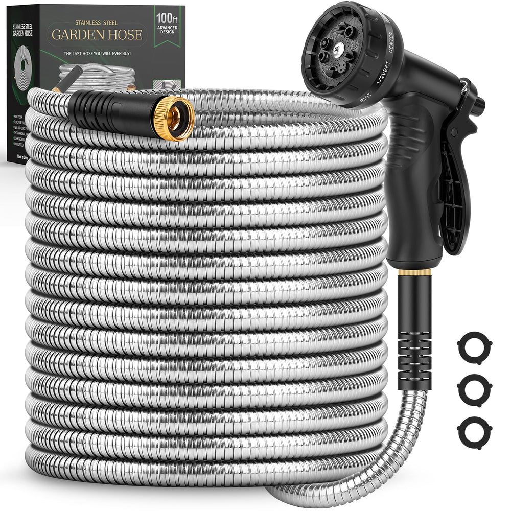 Itsonestep 100FT stainless steel garden hose front view