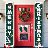 Ivenf Christmas Porch Sign Set featuring green and white banners front view