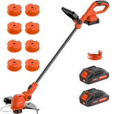 JAGROM 12-inch cordless string trimmer front view with battery and charger