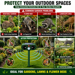 JahyElec Ultrasonic Deer Repellent Device installed in garden setting