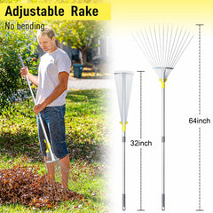 Jardineer Adjustable Rake in use on a lawn collecting leaves