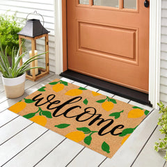 JarThenaAMCS Lemon Coir Door Mat in outdoor setting