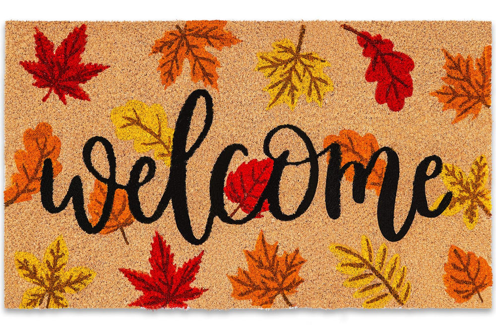 JarThenaAMCS Welcome Coir Door Mat with autumn leaves design