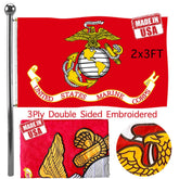 Jayus US Marine Corps flag front view, 2x3 FT, embroidered nylon