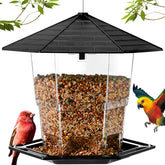 Jealoeur Bird Feeder black model front view with hexagonal roof