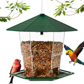 Jealoeur Bird Feeder Green front view with hexagonal roof