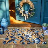 Jenaai Blue Floral Door Mat front view with vibrant floral design