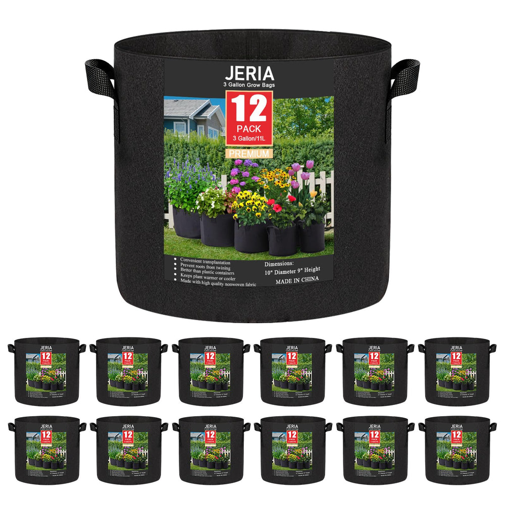 JERIA 12-Pack 3 Gallon Grow Bags clear fabric front view