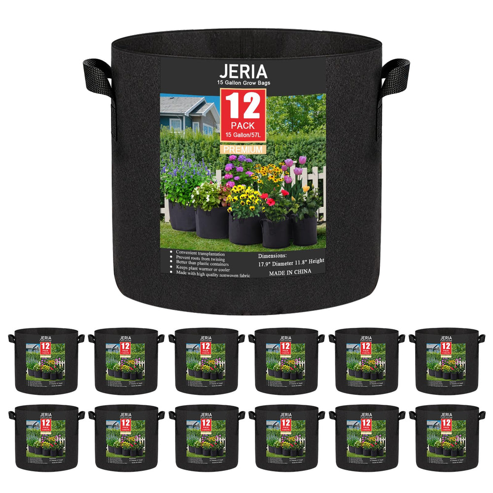 JERIA 15 Gallon Grow Bags front view with reinforced handles
