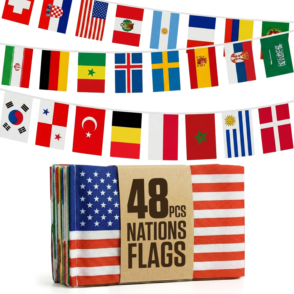 Jester Fiesta 48 Country Flag Bunting front view with vibrant flags