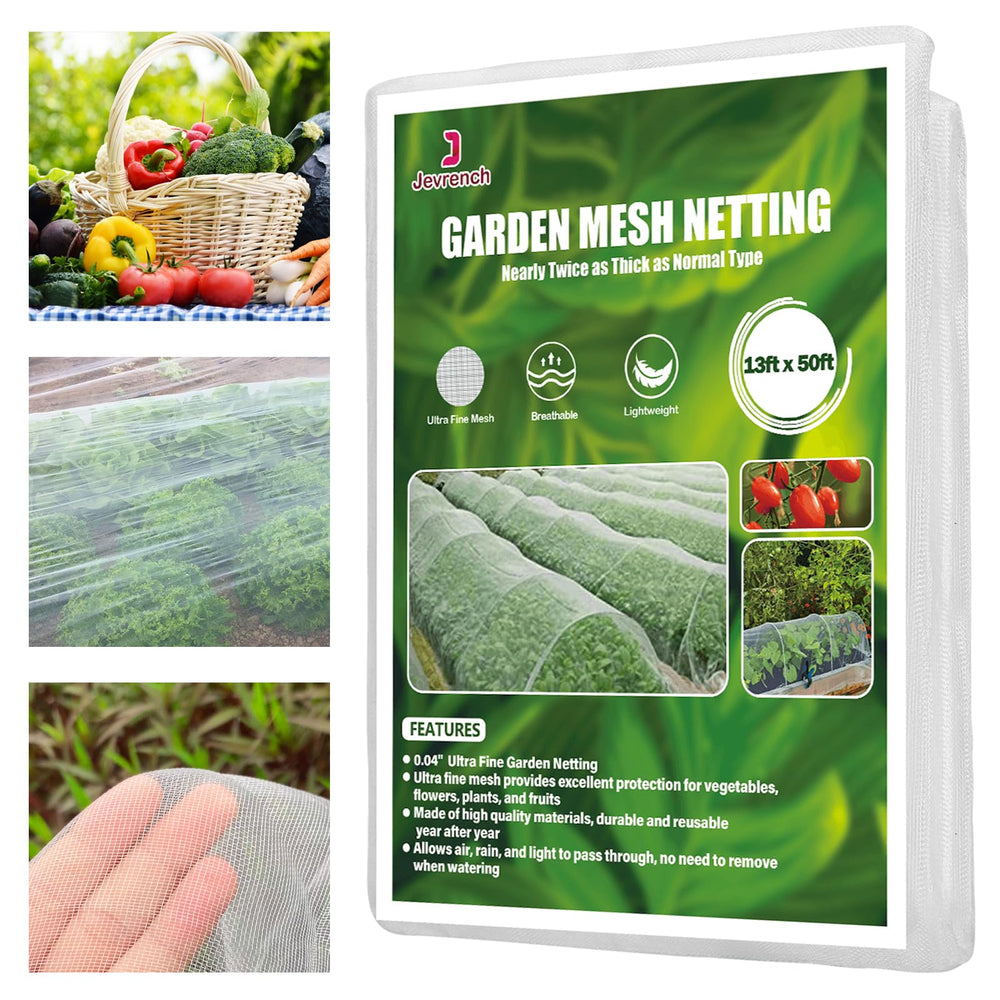 Jevrench 13 x 50 ft garden netting in white color, front view